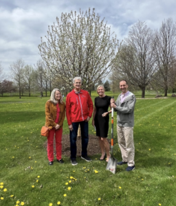 Pictured: N.Munao, Trustee S.Guranovich, Mayor McCombie and Village Administrator M.Dropka in front of newly planted tree.